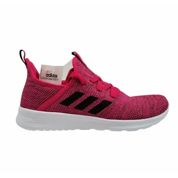 Adidas Girls Cloudfoam‎ Pure Pink Black Sneakers Shoes F36614 Size 6 - Picture 1 of 9